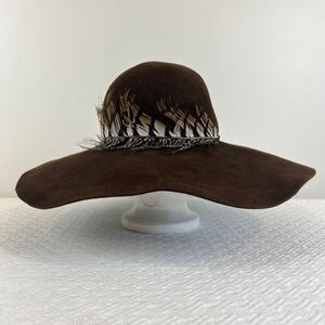 Eugenia Kim Women's Domesticated Rabbit Hair Trimmed Feather Band Large Brim Hat